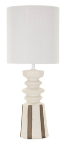 Lampada da Tavolo Tribal Ø26,5x67 cm in Ceramica e Ferro e Tessuto Multicolor      