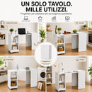 Mobile con Tavolo Scrivania a Scomparsa Richiudibile Salvaspazio in Truciolare Bianco Frassinato      
