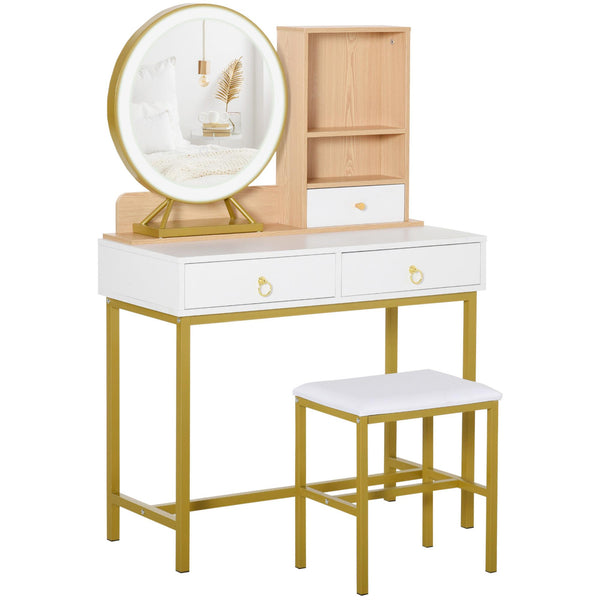 prezzo Consolle Trucco 90x40x125 cm con Specchio e Sgabello Bianco
