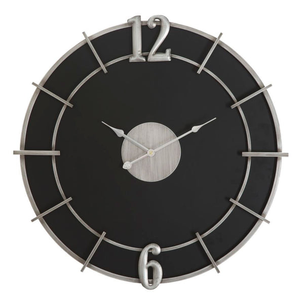 Orologio Argento Glam Ø60x4,5 cm in Ferro e MDF Argento e Nero sconto