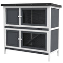Conigliera a 2 Livelli con Rampa e 2 Vassoi Estraibili 97x44x91 cm in Legno di Abete e Bitume Grigio   
