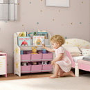 Scaffale Portagiochi per Bambini 63x30x71 cm con 6 Cassetti in Tessuto e Libreria a 2 Livelli in Legno e Acciaio Rosa  