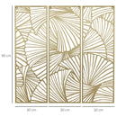Decorazione Murale 3 Pezzi 30x90 cm in Metallo Foglie di Ginkgo Oro