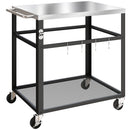 Carrello per Barbecue 82x55x79 cm con Piano 4 Ganci a S Maniglia e Apribottiglie in Acciaio Inox Nero      