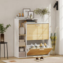 Mobile Portascarpe 80x26x 90 cm con 2 Cassetti a Ribalta e ripiani Bianco e Legno Naturale      