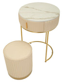 Comodino Toeletta con Puff Pok Ø52x70 cm in Pino e MDF e Spugna e PU e Metallo      