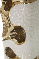 Lampada da Tavolo Florida Ø30x43,5 cm in Ceramica e Ferro e Tessuto Bianco e Oro      