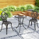 Set 3 Pezzi da Giardino con 2 Sedie e Tavolo Rotondo con Foro per Ombrellone in Alluminio Bronzo      