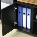 Mobile Porta Stampante 60x50x65,5 cm a Rotelle con Armadietto e 3 Ripiani Aperti in Legno Nero      