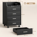 Cassettiera da Ufficio 40x36x65 cm con 4 Cassetti e Ripiano per Stampante su Ruote in MDF Nero      