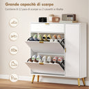 Scarpiera Salvaspazio Slim 99,4x23,8x106,6 cm per 12 Paia con Ante a Ribalta con Ripiani Regolabili in MDF Bianco      