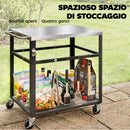 Carrello per Barbecue 82x55x79 cm con Piano 4 Ganci a S Maniglia e Apribottiglie in Acciaio Inox Nero      