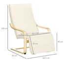 Poltrona Relax 66,5x94x100 cm con Poggiapiedi a 5 Livelli in Legno di Betulla e Tessuto Crema  