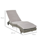 Lettino Prendisole da Giardino con Schienale Regolabile e Cuscino 207x70x70 cm in Rattan PE Grigio