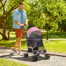 Passeggino per Cani 2 in 1 Pieghevole e Convertibile in Trasportino con 2 Guinzagli e Cuscino Rosa      