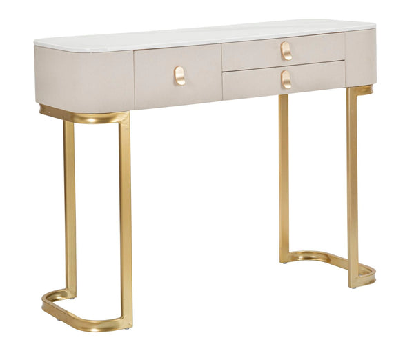 Console Fissa 3 Cassetti Beauty 100x80x40 cm in Legno MDF e Metallo Crema/Oro online