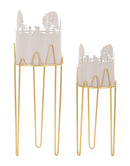 Porta Vasi Tree Coppia Ø27x79 cm in Metallo Grigio e Oro      
