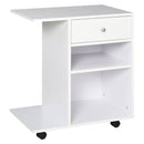 Mobiletto per Stampante con 4 Ruote Mensola Regolabile e Piano per CPU  in Legno Bianco