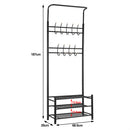 Stand Appendiabiti da Ingresso 9 Ganci con Scarpiera a 3 Ripiani in Metallo Nero 