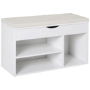 Panca Scarpiera 80x30x47 cm Salvaspazio con Sedile Imbottito Ribaltabile da Ingresso in Legno Bianco      