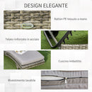 Lettino Prendisole da Giardino con Schienale Regolabile e Cuscino 207x70x70 cm in Rattan PE Grigio