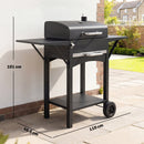 Barbecue a Carbone 110x46,5x101 cm con 2 Ripiani Laterali Termometro Coperchio e Ruote in Metallo e Acciaio Nero      