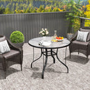 Tavolino da Giardino Rotondo Ø96.5x71 cm con Foro per Ombrellone in Metallo e Vetro Temperato Nero  