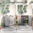 Armadio da Esterno 79x43x92 cm con Ripiano e Banco da Lavoro in Legno e Acciaio Grigio      
