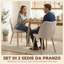 Set di 2 Sedie da Pranzo 46x52x76 cm Seduta Imbottita Schienale Curvo in Tessuto Effetto Lino e Legno di Caucciù Crema      