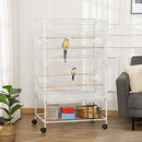 Gabbia per Uccelli da Interni 78x52x132 cm con Vassoio Estraibile 4 Ruote e Trespolo Bianco      