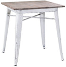 Tavolo Quadrato in Metallo Top in Legno Bristol Bianco Antico