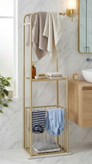 Porta Asciugamani da Terra Root 40x30x122 cm in Metallo e Marmo Artificiale Oro e Bianco      