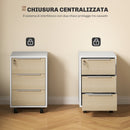 Schedario Cassettiera da Ufficio con 3 Cassetti 4 Ruote con Serratura e 2 Chiavi Bianco e Rovere      