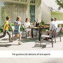 Tavolo da Pranzo Allungabile da Giardino 80-160x80x75 cm con Piano in Vetro e Alluminio Nero e Trasparente      