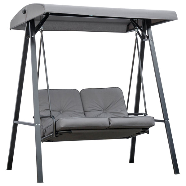 Dondolo da Giardino 2 Posti 144x117x173 cm con Tettuccio Regolabile e Cuscini in Acciaio e Poliestere Grigio online