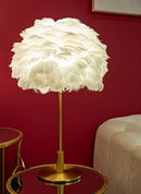 Lampada da Tavolo Ball Feather Ø30x50 cm in Ferro e Plastica Oro e Bianco      