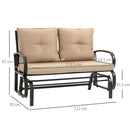 Panchina Dondolo da Giardino 2 Posti 122x70x87 cm in Acciaio e Ghisa con Cuscini Cachi
