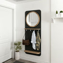 Mobile ingresso 60x15x150 cm Slimingresso nero con specchio e appendiabiti