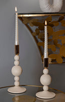 Porta Candele Aster Crema Set 2 Pz Ø10x25,5 cm - Ø10x20 cm in Ferro Crema e Oro      