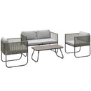 Set da Giardino con Divanetto 2 Poltrone e Tavolino in Vetro in Rattan Grigio    