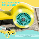 Monopattino Pieghevole 3 Ruote per Bambini 54,7x32,5x59-69 cm in Metallo e Alluminio Giallo e Verde