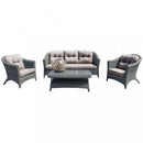 Set Salotto da Giardino Divano 2 Poltrone e Tavolino con Cuscini in Wicker Grigio