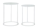 Tavolinetti Bianco Harts Coppia Ø43x60-38x55 cm in Ferro e Vetro Bianco
