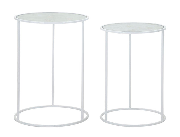 Tavolinetti Bianco Harts Coppia Ø43x60-38x55 cm in Ferro e Vetro Bianco acquista