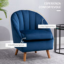 Poltrona da Salotto 67x65x77 cm con Imbottitura Spessa Gambe in Legno e Braccioli in Velluto Blu      