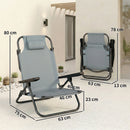 Set di 2 Sedie Campeggio 63x75x80 cm Portatili e Pieghevoli con Schienale Regolabile in Poliestere Grigio Chiaro      