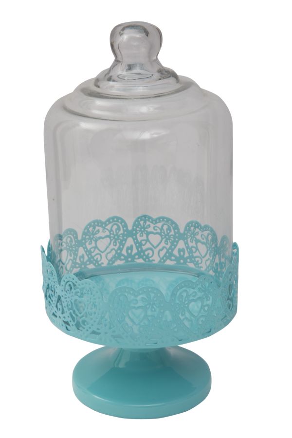 Porta Dolci Heart Blu ØCm13,5x26 cm in Ferro e Vetro Azzurro sconto