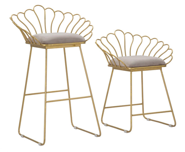 Sgabello Glam Flower Grigio 57x52x94-56x48x72,50 cm in Ferro e Spugna e Tessuto Oro e Grigio online