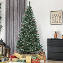 Albero di Natale Alto 210 cm 928 Rami Pigne e Bacche Rosse Base in Metallo Verde      