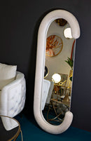 Specchio da Muro Chantal Velluto Crema 60x7x160 cm in MDF e Poliestere e Specchio Crema      